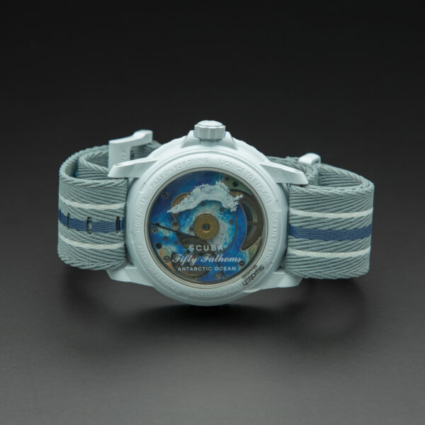 Swatch x Blancpain, Scuba Fifty Fathoms "Antartic Ocean", 42mm, Silver Dial, Bioceramic - immagine 5
