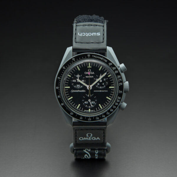Swatch x Omega, MoonSwatch "Mission to the Moonshine Gold Pink", Full Moon April, 42mm, Black Dial, Bioceramic