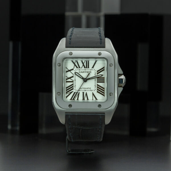 Cartier, Santos 100, "Medium Size", 33x44 mm, Ref.2878, White Dial, Full Set, Stainless Steel
