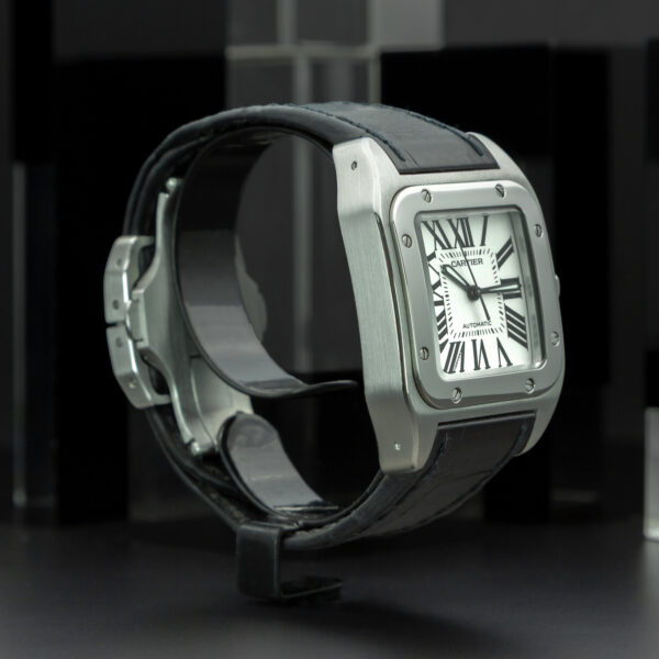 Cartier, Santos 100, "Medium Size", 33x44 mm, Ref.2878, White Dial, Full Set, Stainless Steel - immagine 4