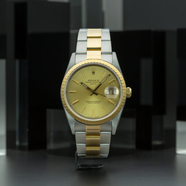 Rolex, Date 34mm, Ref. 15233, Champagne Dial, Year: 1989, Oyster Bracelet, Stainless Steel and Yellow Gold