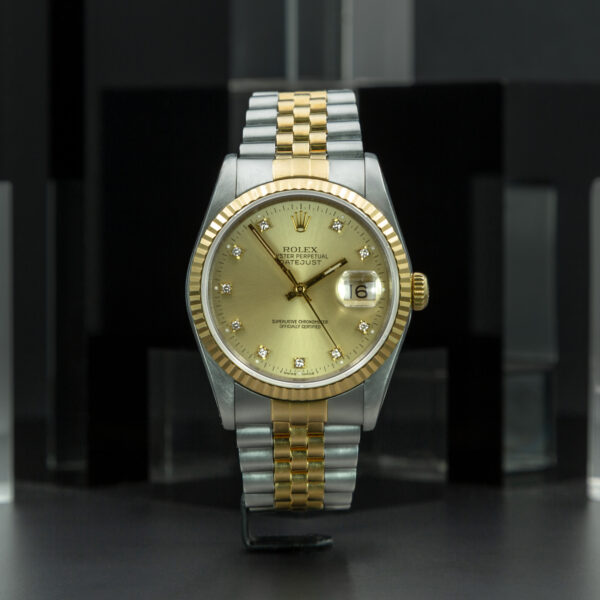 Rolex, DateJust 36mm, Ref. 16233, Champagne Diamond Dial, Full set, Jubilee Bracelet, Stainless Steel and Yellow Gold