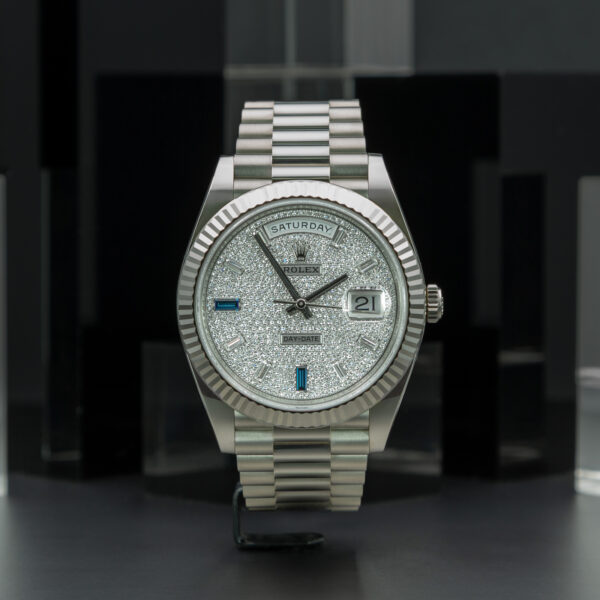 Rolex, Day-Date, 40mm, Ref. 228239, Pavè Diamond Dial, Year: 2023 New, Full, Set White Gold