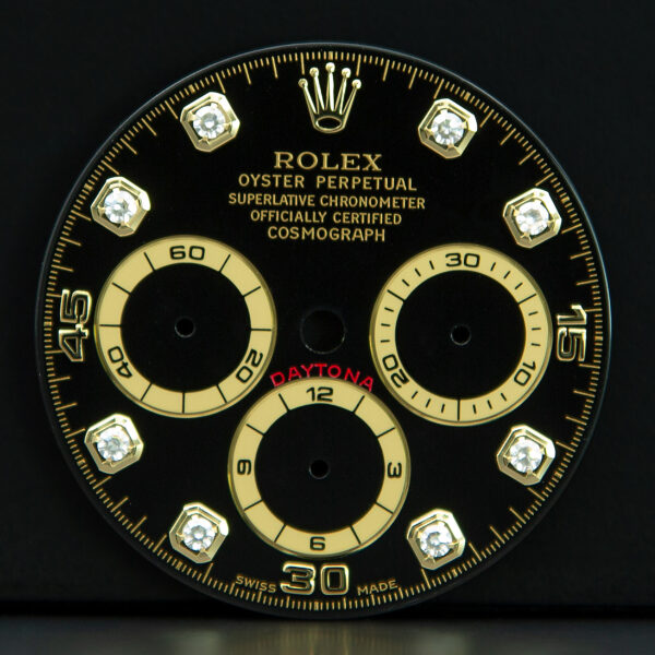 Dial Rolex for Daytona Zenith, Ref: 16528, Black Color Dial, Yellow Gold With Diamonds.