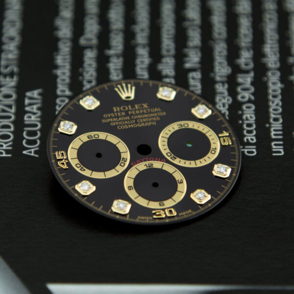 Dial Rolex for Daytona Zenith, Ref: 16528, Black Color Dial, Yellow Gold With Diamonds. - immagine 3