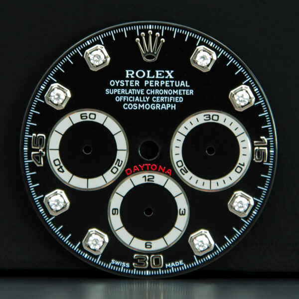 Dial Rolex for Daytona Zenith, Ref: 16519, Black Color Dial, Diamonds Indexes, White Gold