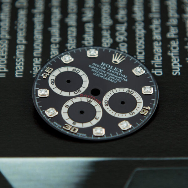 Dial Rolex for Daytona Zenith, Ref: 16519, Black Color Dial, Diamonds Indexes, White Gold - immagine 3