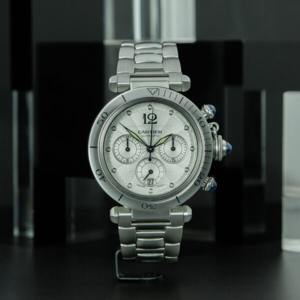 Cartier, Pasha "Chronograph Automatic", 38 mm, Ref. 2113, White Dial, Stainless Steel