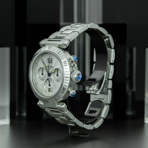 Cartier, Pasha "Chronograph Automatic", 38 mm, Ref. 2113, White Dial, Stainless Steel - immagine 3