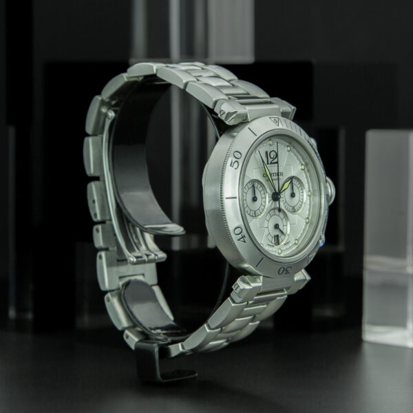 Cartier, Pasha "Chronograph Automatic", 38 mm, Ref. 2113, White Dial, Stainless Steel - immagine 4