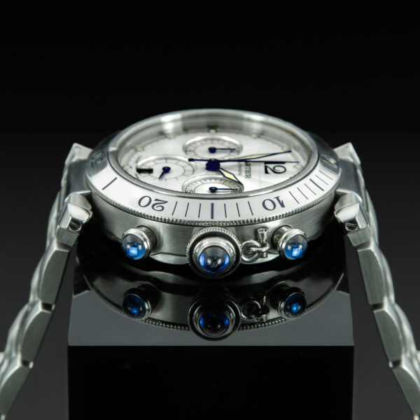 Cartier, Pasha "Chronograph Automatic", 38 mm, Ref. 2113, White Dial, Stainless Steel - immagine 6