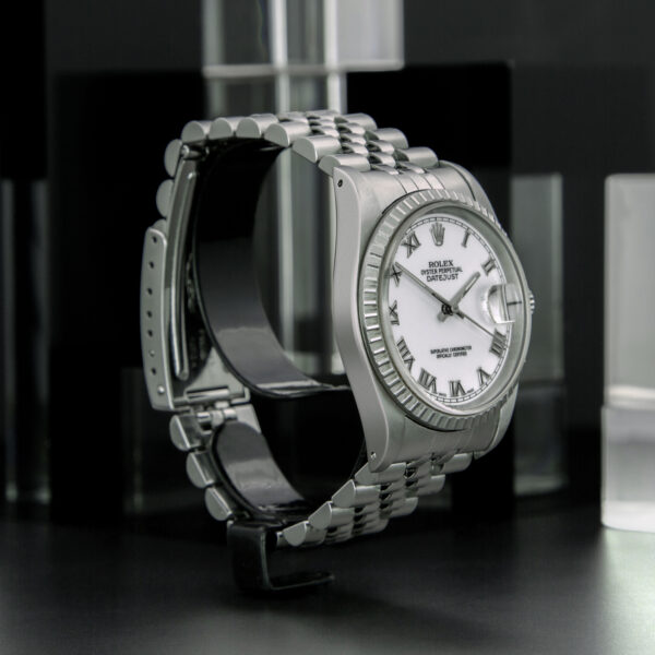 Rolex, DateJust 36mm, Ref. 16220, Year: 1989, White Roman Dial, Jubilee Bracelet, Stainless Steel - immagine 4
